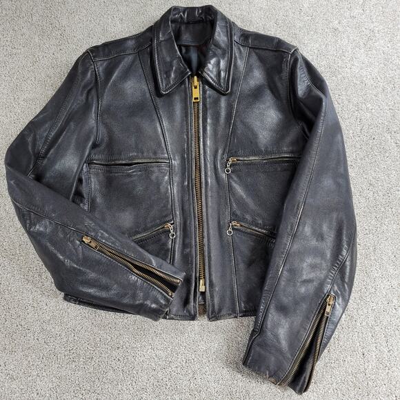 Vanson Womens Motorcycle Rider Jacket M Black Leather Zip Up Collared Buckle - Picture 1 of 16